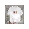Newyork Baskılı Beyaz