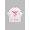 Nirvana In Utero Pembe Baskılı Oversize Unisex Beyaz