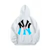 NY Renkli Baskılı Oversize Kapüşonlu Sweatshirt Beyaz