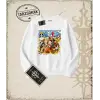 One Piece Anime Karakterleri  Oversize Unisex Bisiklet Yaka Sweatshirt Beyaz