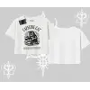 Oversize Crop Tshirt Caffeine Cat Kahve Temalı Kedi Baskılı
