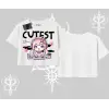Oversize Crop Tshirt Cute Anime Gamer Girl Baskılı