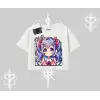 Oversize Crop Tshirt Hello Anime Kız Sevimli Karakter Baskılı