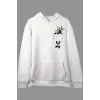 Oversize Sevimli Panda Cep Tasarımlı Baskılı Kapüşonlu Sweatshirt Hoodie Beyaz