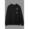 Oversize Sevimli Panda Cep Tasarımlı Baskılı Kapüşonlu Sweatshirt Hoodie Siyah