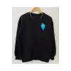 Oversıze Sıyah Ateş Su Baskılı 0 Yaka Kapşonsuz Pamuklu Sweatshirt Siyah