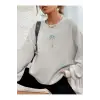 Palmiye Ağacı Desenli Sweat Gri