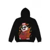 Panda Fire Oversize Unisex Kapüşonlu Sweatshirt Hoodie Siyah