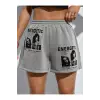 PETITE Figure & Slogan Graphic Track Şort