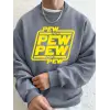 Pew Pew Mektup Baskılı Erkek Sweatshirtleri Kışlık Oversize Kapüşonlu Üstler Spor Bisiklet Ya