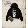 POMPADOUR SKULL Kadın Crop Kapşonlu Sweatshirt