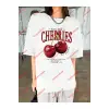 Red Cherries Baskılı Oversize Unisex Tshirt Beyaz