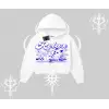 Relax Kedi Baskılı Kapşonlu Crop Sweatshirt
