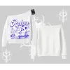 Relax Kedi Baskılı Kayık Yaka Sweatshirt