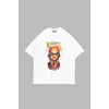 Rodzilla Baskılı Oversize Unisex Beyaz