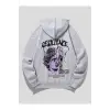 ROMWE Guys Figure & Slogan Graphic Drawstring Lined Hoodie Gri