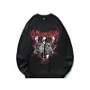 ROMWE Guys Letter Skull Graphic Sweatshirt Siyah