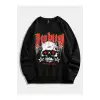 ROMWE Guys Letter & Skull Print Pullover Siyah
