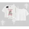 Serene Beauty Kedi Baskılı  Oversize Crop Tshirt