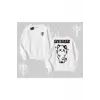 Sevimli Kedi Çizimli Arka Baskılı Biskilet Sweatshirt