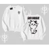 Sevimli Kedi Çizimli Arka Baskılı Biskilet Sweatshirt