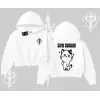 Sevimli Kedi Çizimli Arka Baskılı Kapşonlu Crop Sweatshirt