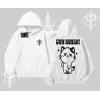 Sevimli Kedi Çizimli Arka Baskılı Kapşonlu Sweatshirt