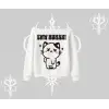 Sevimli Kedi Çizimli Arka Baskılı Kayık Yaka Sweatshirt