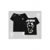 Sevimli Kedi Çizimli Arka Baskılı Kayık Yaka Tshirt