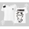 Sevimli Kedi Çizimli Arka Baskılı Kayık Yaka Tshirt