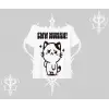 Sevimli Kedi Çizimli Arka Baskılı Kayık Yaka Tshirt