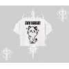 Sevimli Kedi Çizimli Arka Baskılı Oversize Crop Tshirt