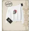 Sevimli Minik Kedi Kadın Kayık Yaka Sweatshirt