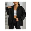 Siyah 2 ip Örme Kumaş Kapüşonlu Fermuarlı Sweatshirt
