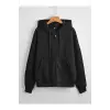 Siyah Kapüşonlu Fermuarlı Sweatshirt