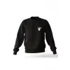 Sıyah Karpşonsuz 0 Yaka Pamuklu Oversıze Baskılı Sweatshirt Siyah