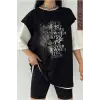 Siyah Oversize Çift Renk ASLAN 2 Baskılı Unisex Tshirt
