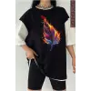 Siyah Oversize Çift Renk ASLAN 4 Baskılı Unisex Tshirt