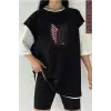 Siyah Oversize Çift Renk ATACK Baskılı Unisex Tshirt