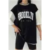 Siyah Oversize Çift Renk Baskılı Unisex Tshirtt