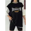 Siyah Oversize Çift Renk BROOKLYN  Baskılı Unisex Tshirt