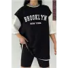 Siyah Oversize Çift Renk BROOKLYN NYC Baskılı Unisex Tshirt