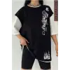 Siyah Oversize Çift Renk DRAGON  Baskılı Unisex Tshirt