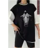 Siyah Oversize Çift Renk DREADLES  Baskılı Unisex Tshirt