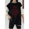Siyah Oversize Çift Renk EJDERHA  Baskılı Unisex Tshirt