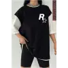 Siyah Oversize Çift Renk ROCKSSTAR  Baskılı Unisex Tshirt