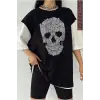 Siyah Oversize Çift Renk SKULL  Baskılı Unisex Tshirt