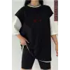 Siyah Oversize Çift Renk THE END  Baskılı Unisex Tshirt