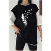 Siyah Oversize Çift Renk TÜY  Baskılı Unisex Tshirt