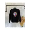Siyah Oversize Kaplan Baskılı Kapşonsuz 0 Yaka Pamuklu Unisex Sweatshirt